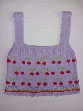 ZARA CHERRY PRINT CROPPED CROCHET KNITTED TOP